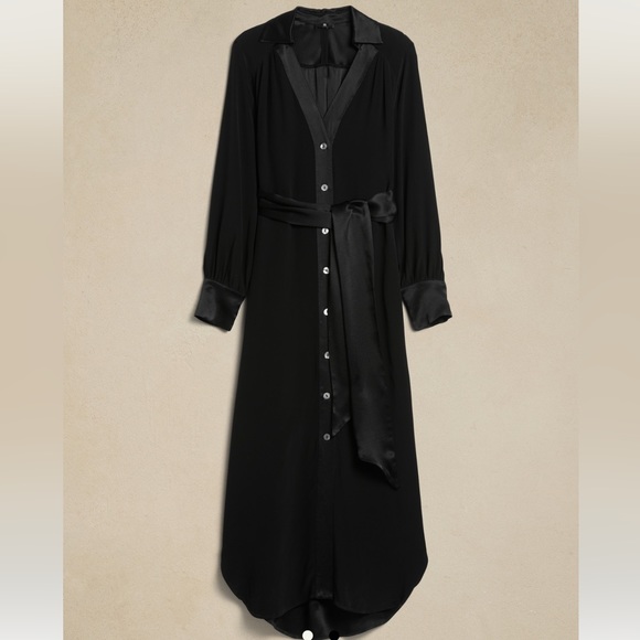 BANANA REPUBLIC Felisa Midi Shirtdress, Black, Size Medium - Picture 2 of 7